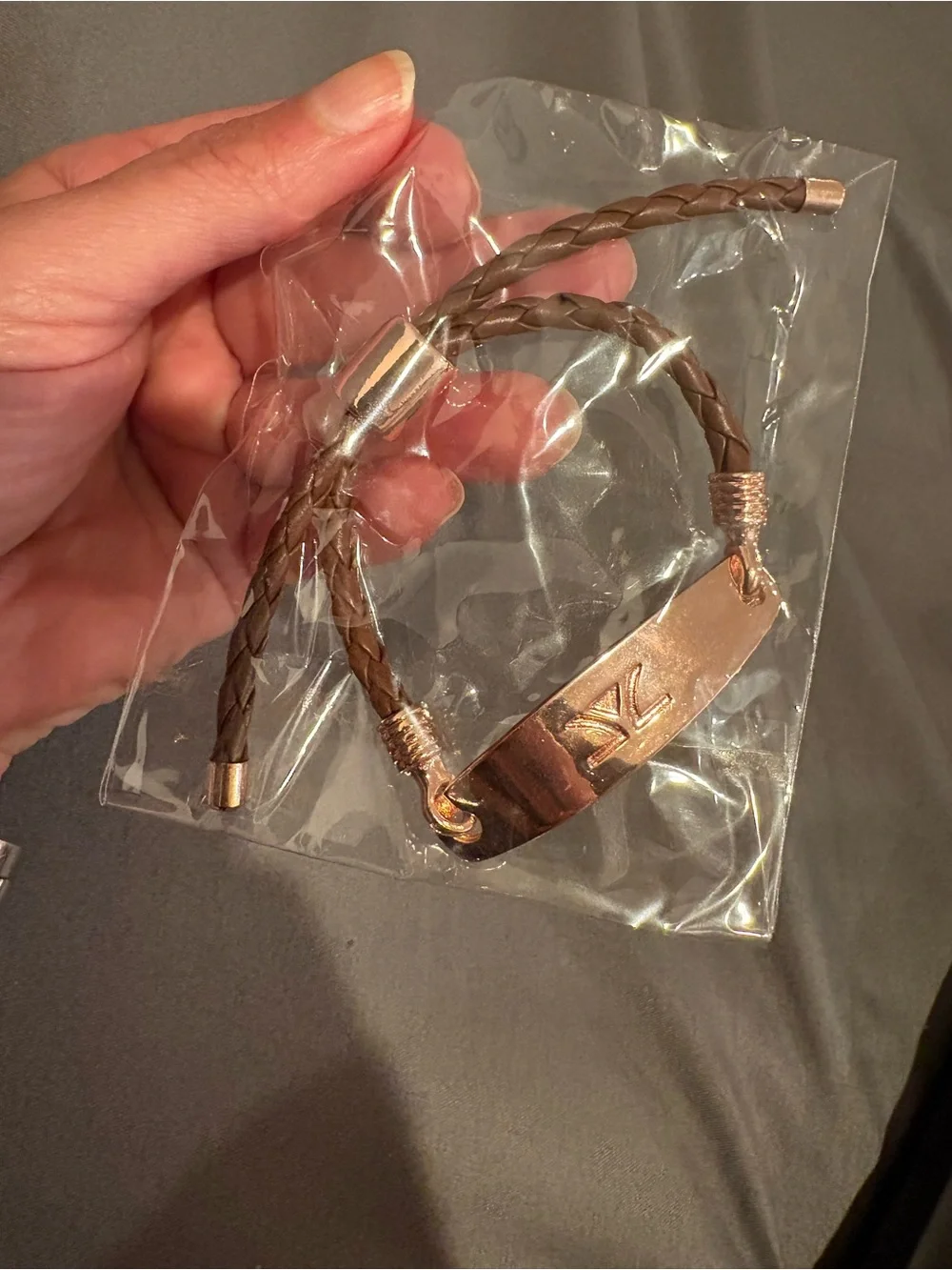 Authentic Adjustable LeVian Brown Braided Leather Bracelet with Logo